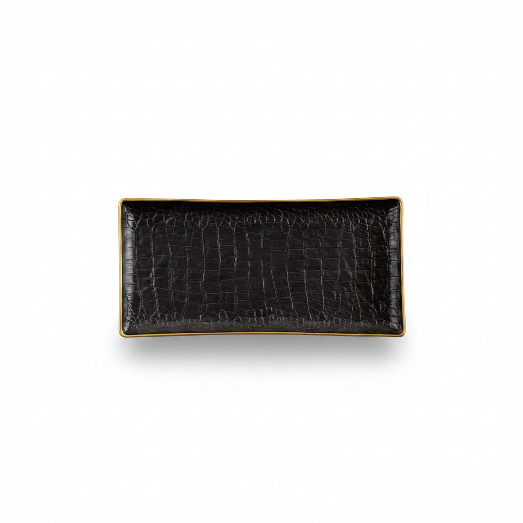L'Objet crocodile rectangular tray, gold, medium | Cayen Home