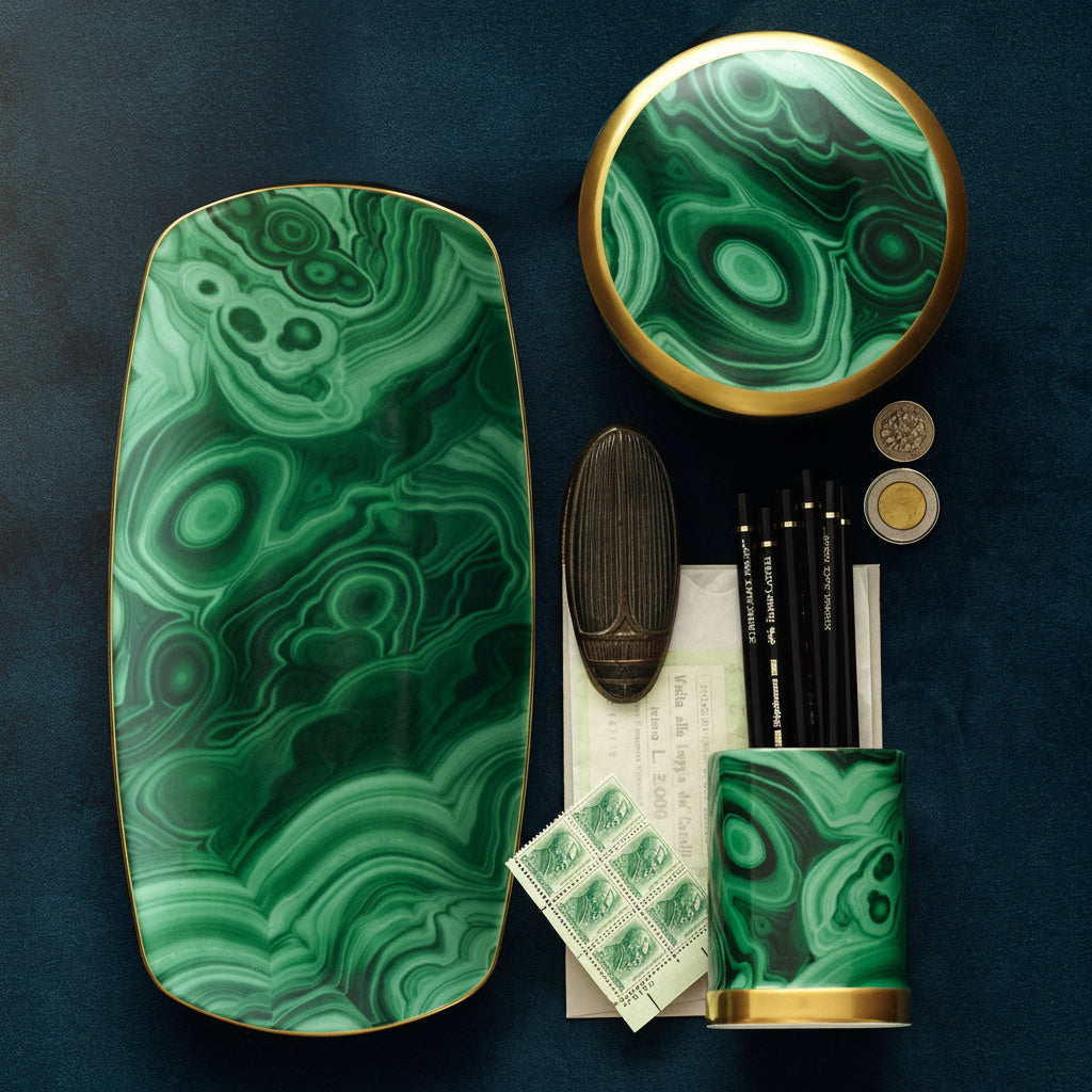 L'Objet Malachite rectangular tray, medium, view 3 | Cayen Home