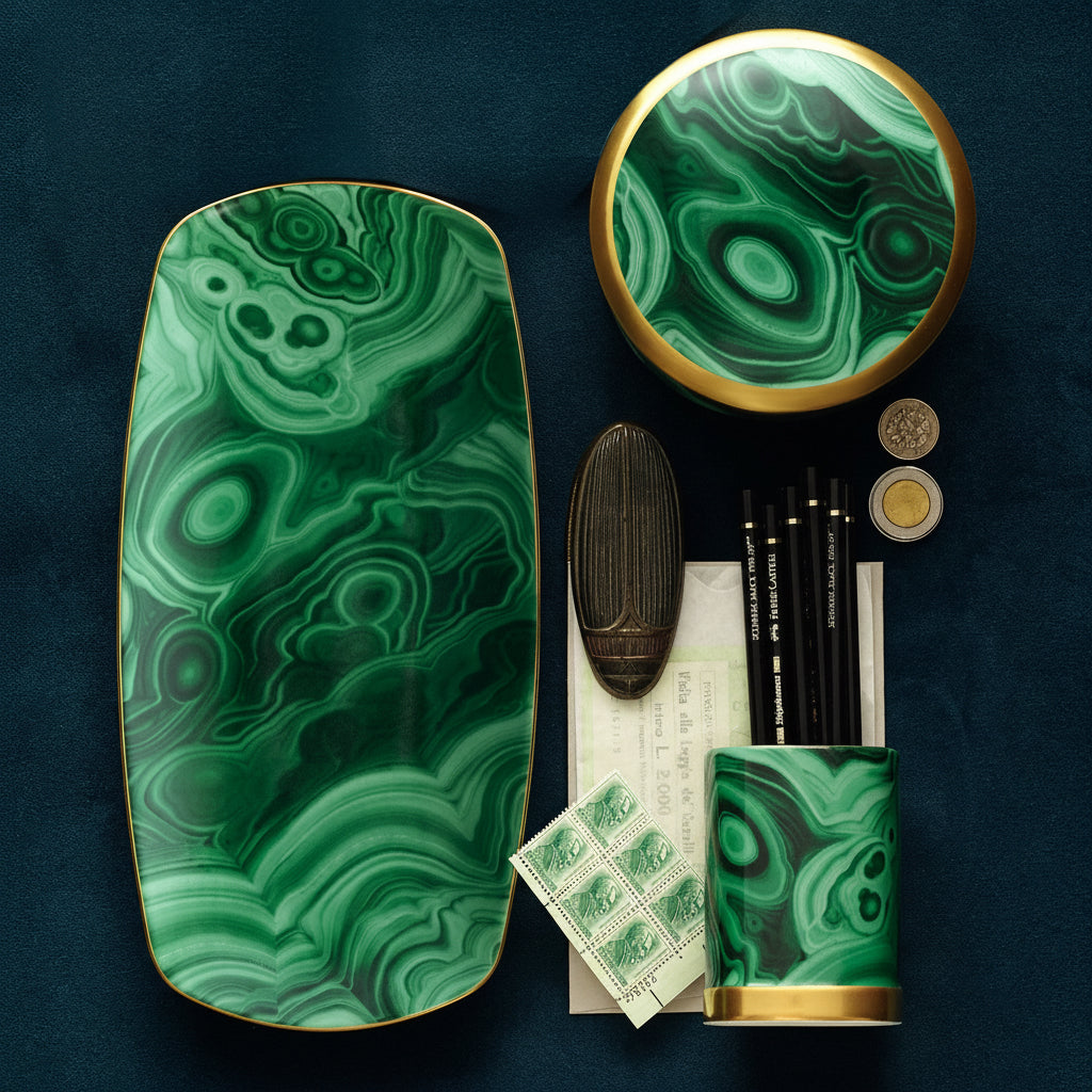L'Objet Malachite rectangular tray, small, view 2 | Cayen Home