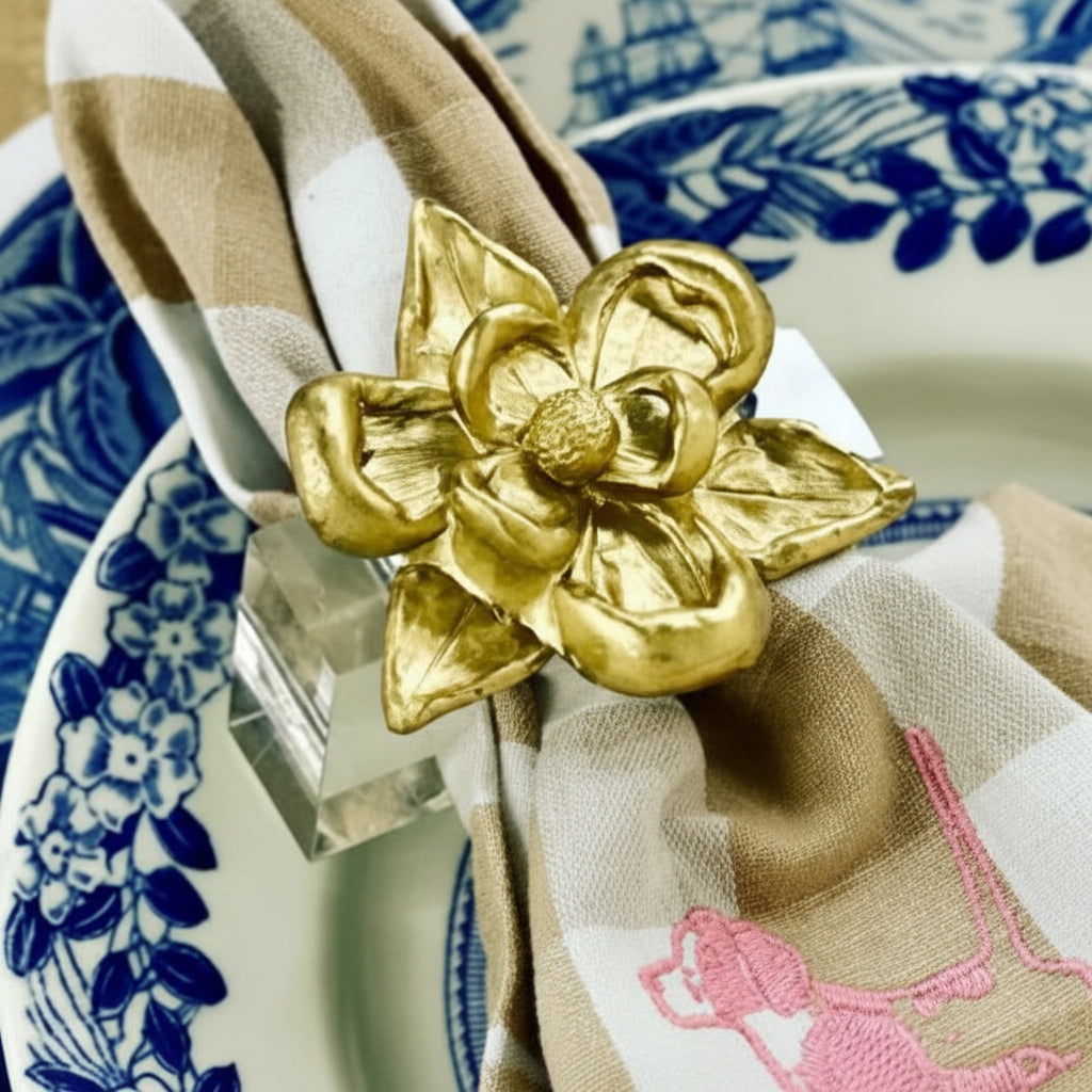 Southern Tribute Magnolia napkin rings, set of 4, view 2 | Cayen Home