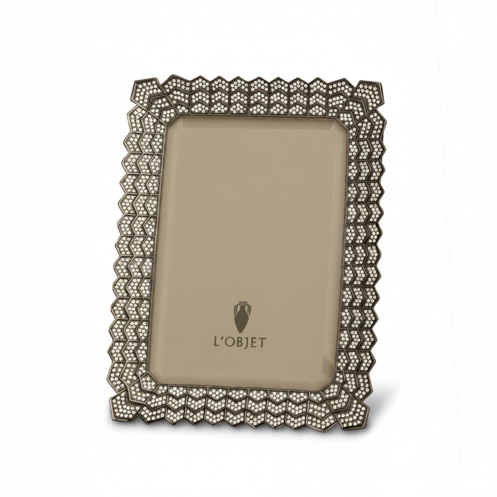 L'Objet Deco Noir frame, platinum with white crystals, 5x7 | Cayen Home