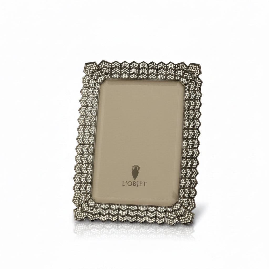 L'Objet Deco Noir frame, platinum with white crystals, 4x6 | Cayen Home