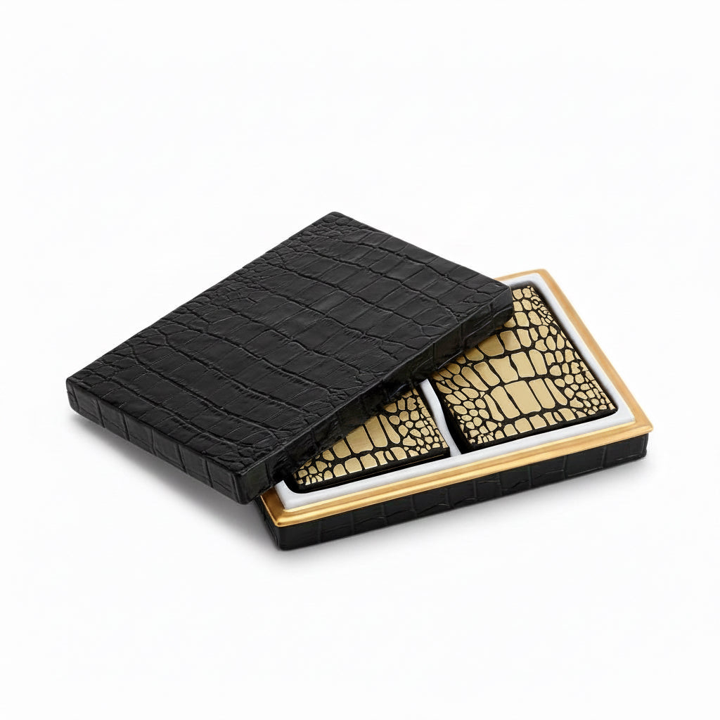 L'Objet crocodile box with playing cards, two decks, gold | Cayen Home