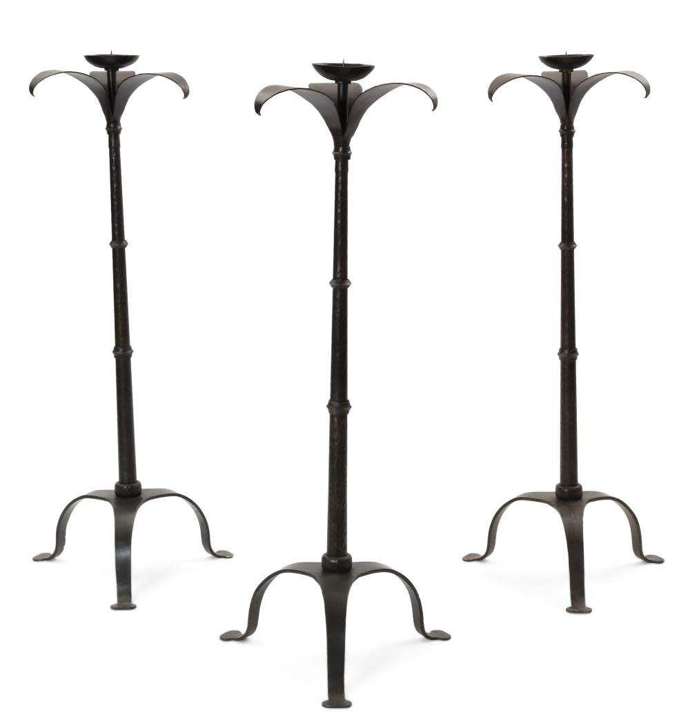 Hendrix Allardyce Palmetto wrought iron pricket torcheres, set of three | Cayen Home