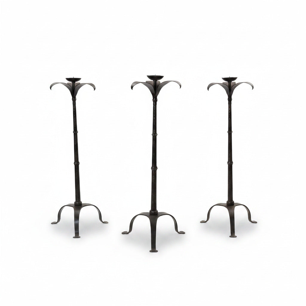 Hendrix Allardyce Palmetto wrought iron pricket torcheres, set of three | Cayen Home