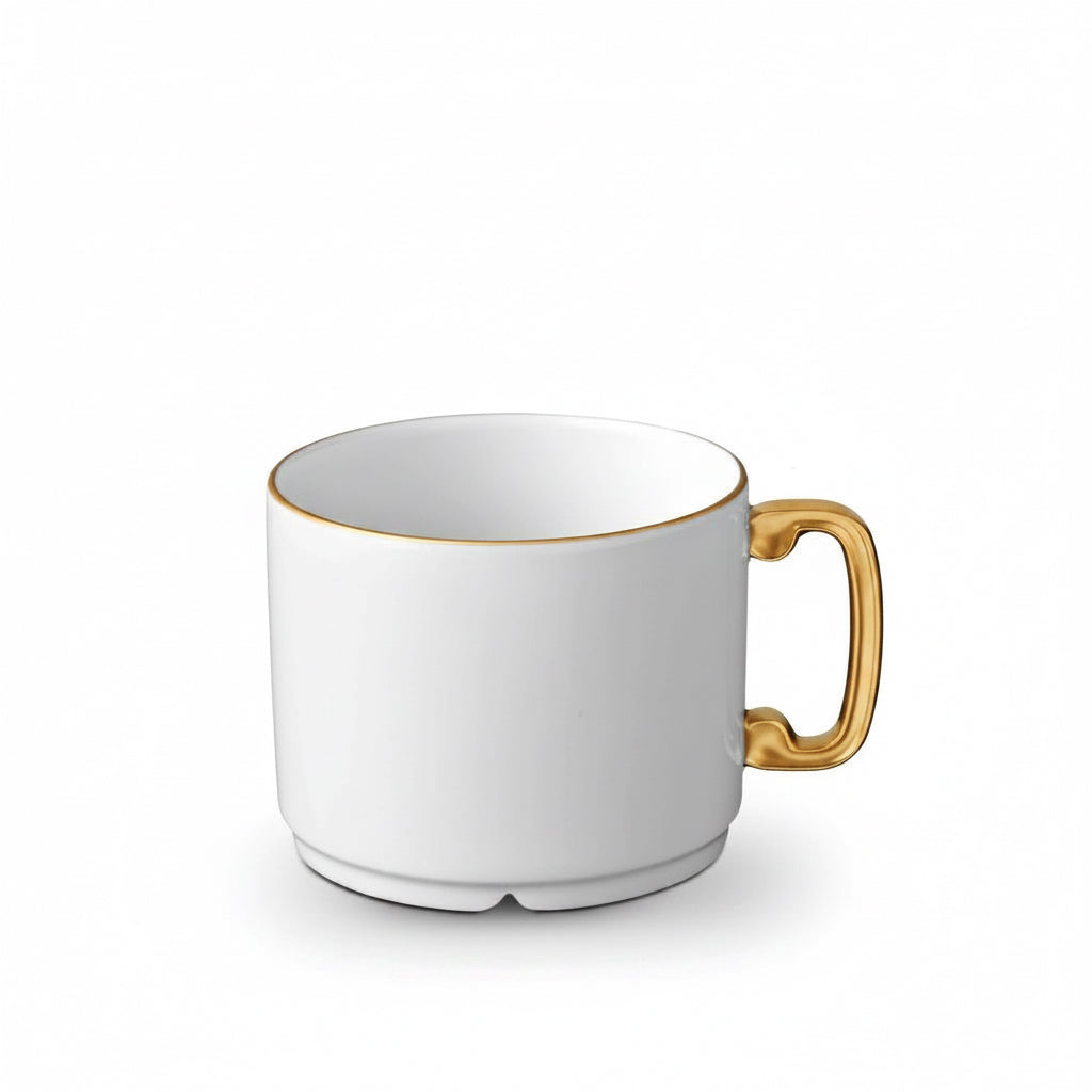 L'Objet Soie Tressee gold tea cup and saucer, gift box of 2, view 4 | Cayen Home