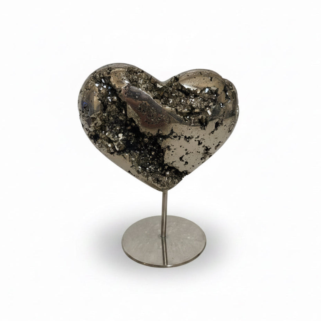Flat pyrite heart, large, with stand | Cayen Home