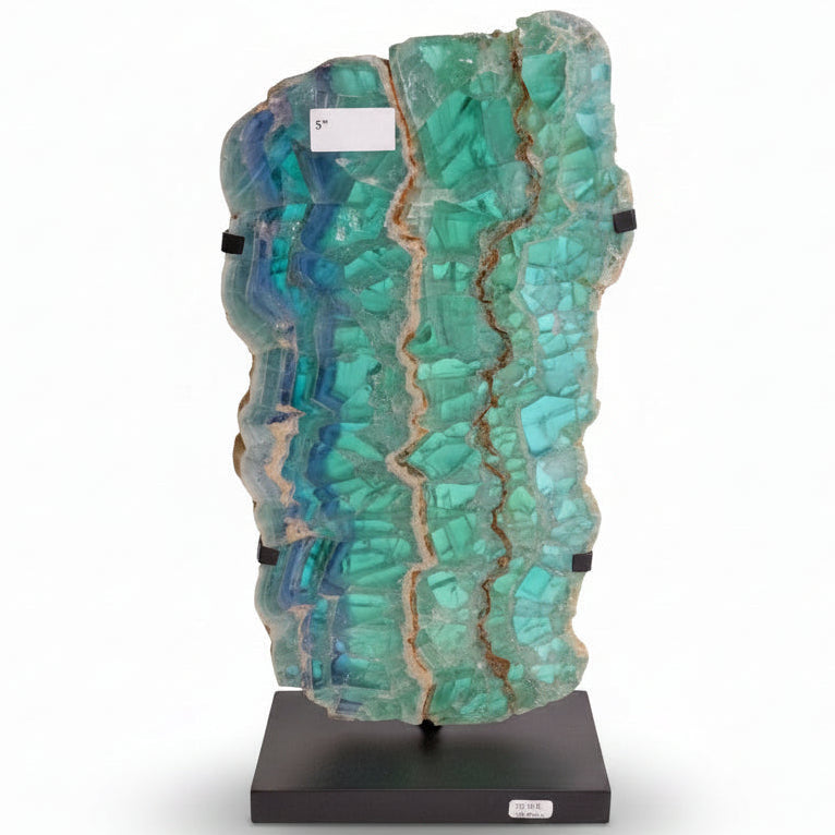 Fluorite slice lamp, rustic, stainless base | Cayen Home