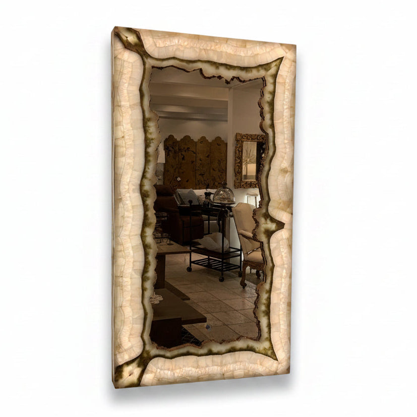 Olive and ice white onyx rectangular mirror | Cayen Home