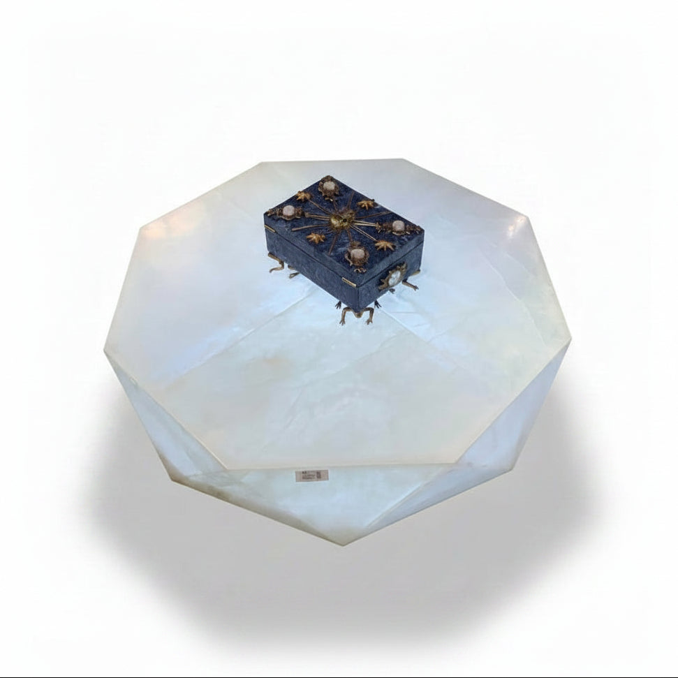 Ice white onyx faceted diamond coffee table, 20x38x38in | Cayen Home