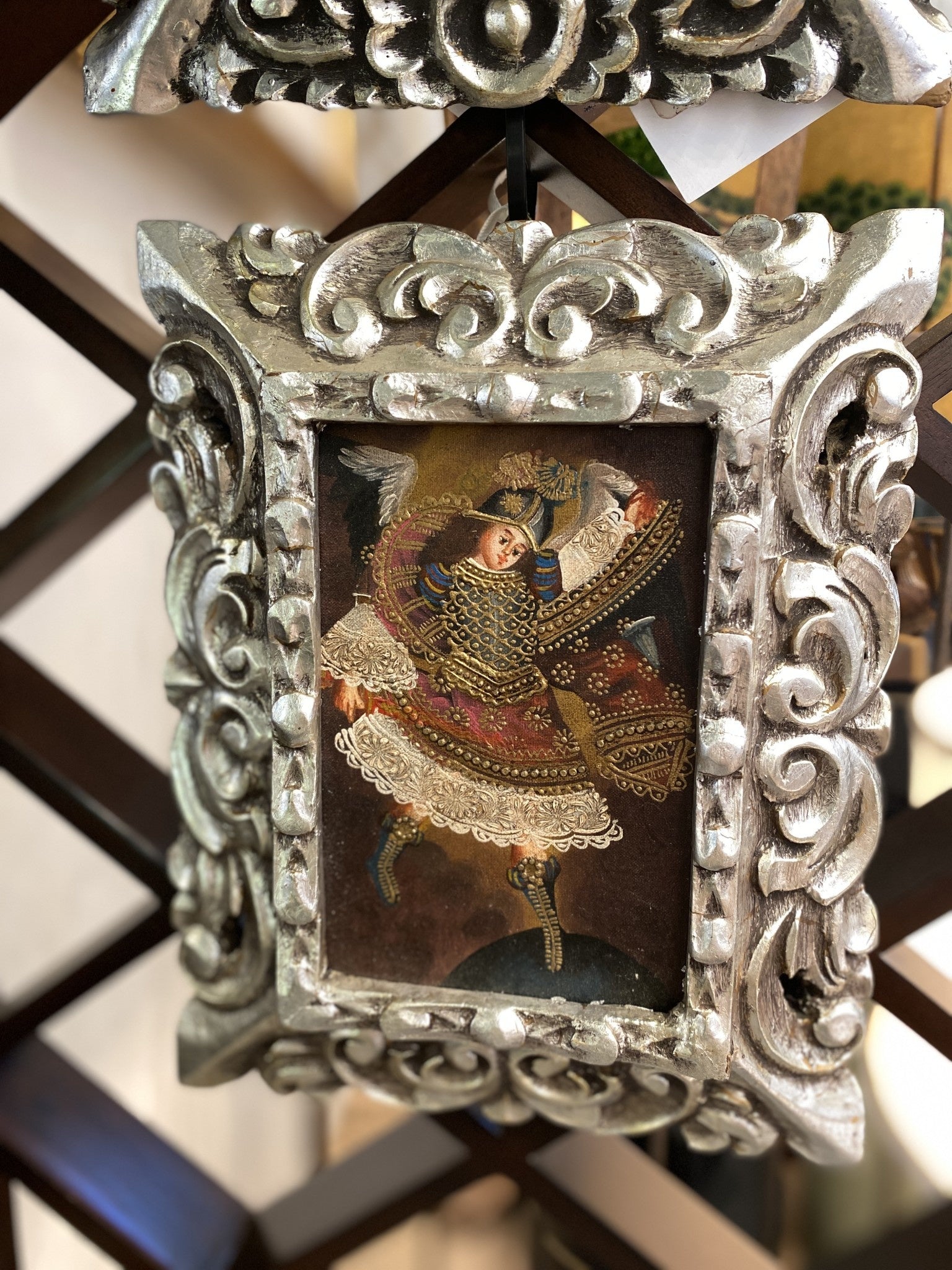 Angel oil painting with silver-gilded baroque frame, view 2 | Cayen Home