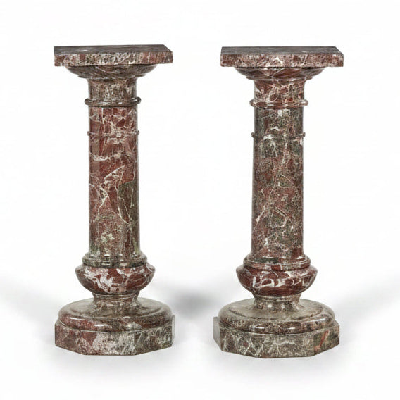 Variegated burgundy marble pedestals, pair | Cayen Home