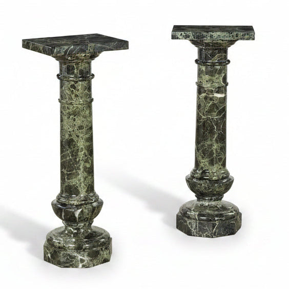 Green breccia marble pedestal, pair | Cayen Home