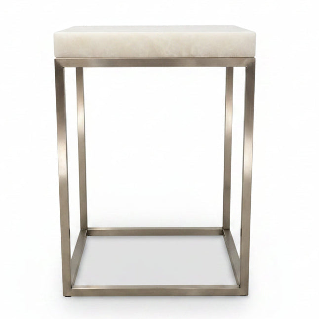 White aragonite polished covered table with small metal base | Cayen Home