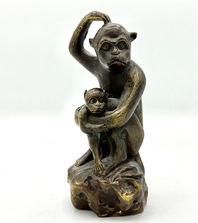 Vintage solid bronze monkey and baby | Cayen Home