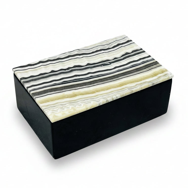 Black onyx prism jewelry box, polished, zebra lid | Cayen Home