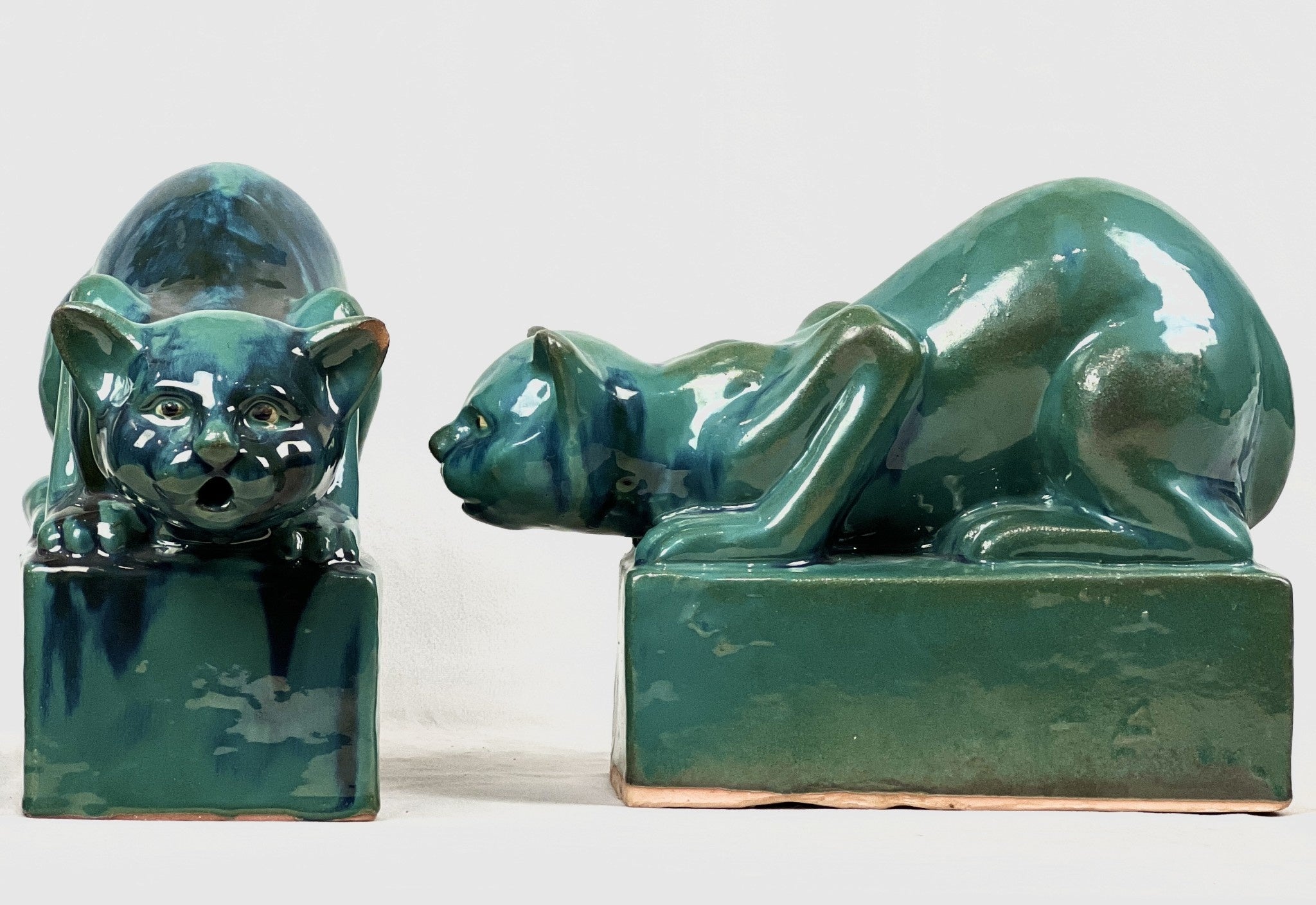 Pair of glazed cat statues, view 2 | Cayen Home