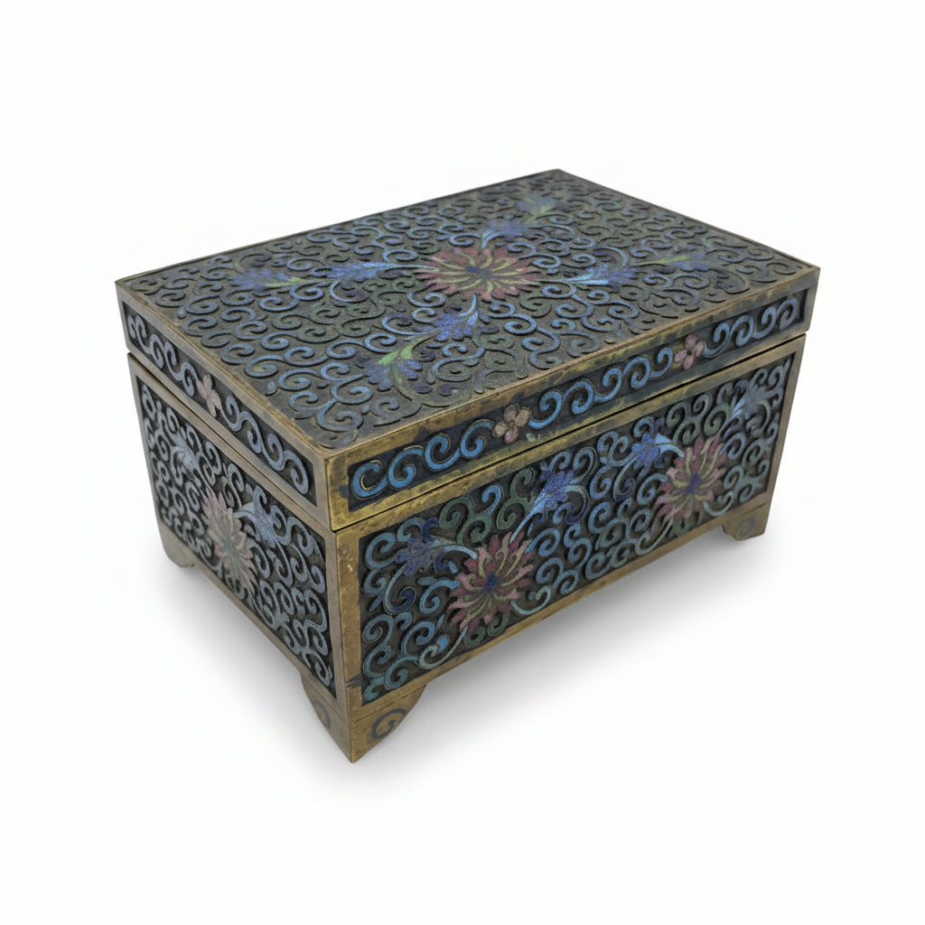 Cloisonne and champleve floral scroll box | Cayen Home
