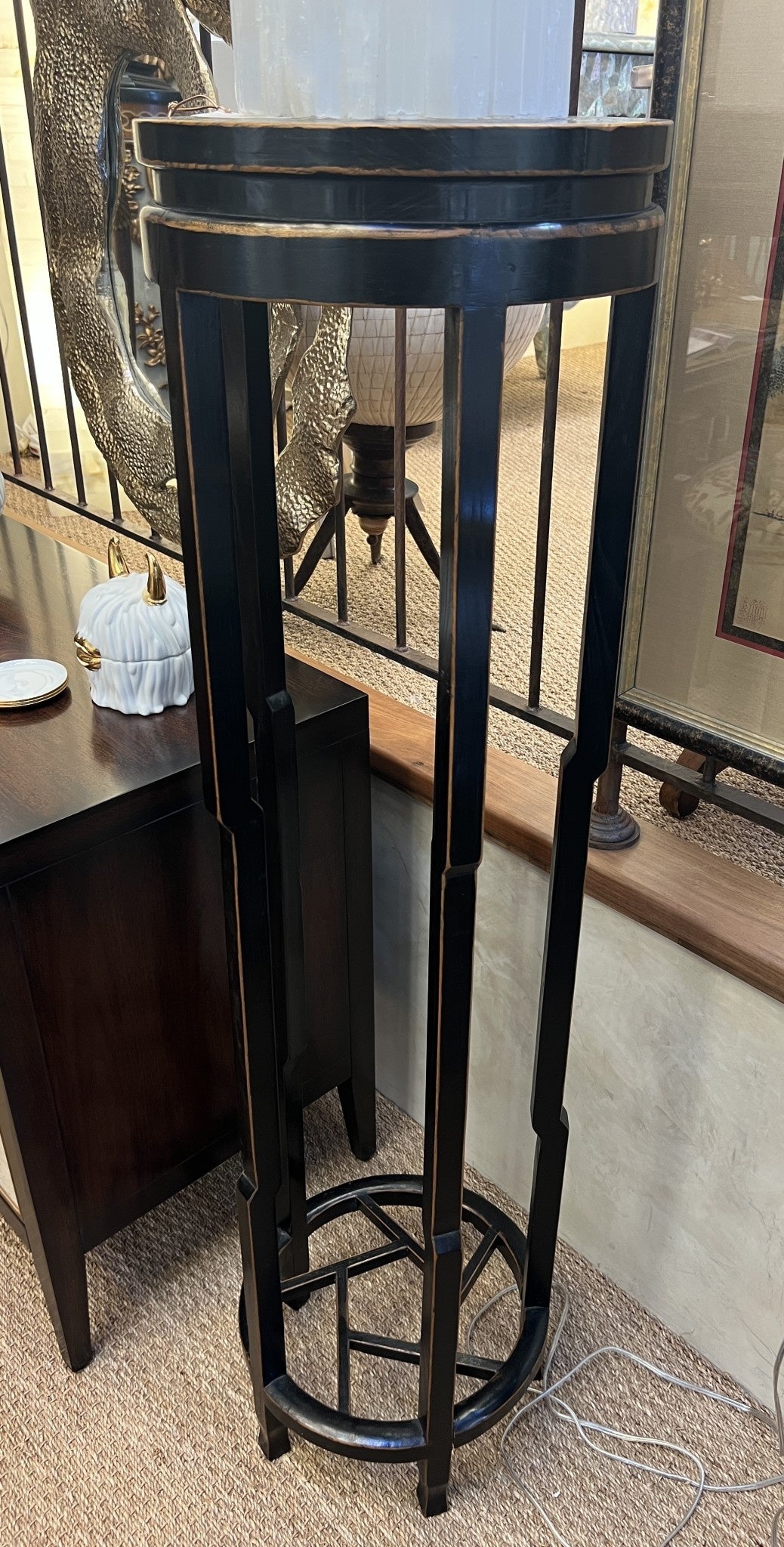 Chinese ebonized elm pedestals, pair, view 2 | Cayen Home