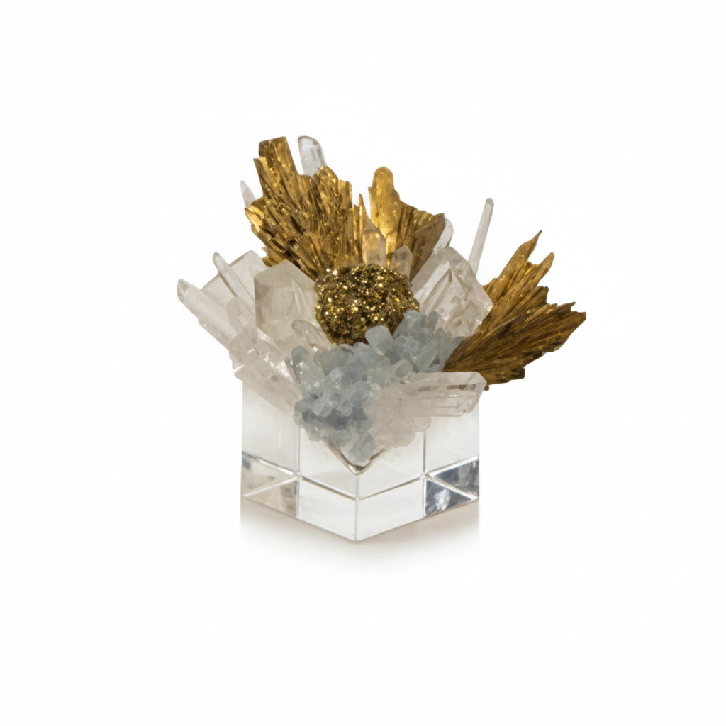 John-Richard stone cluster in clear and yellow quartz with gold | Cayen Home