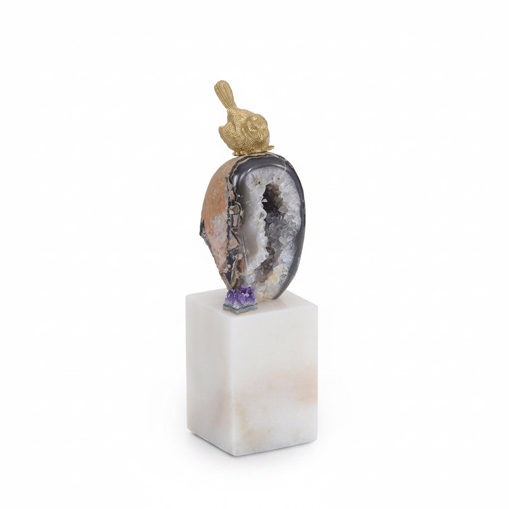 John-Richard brass bird and geode sculpture II | Cayen Home
