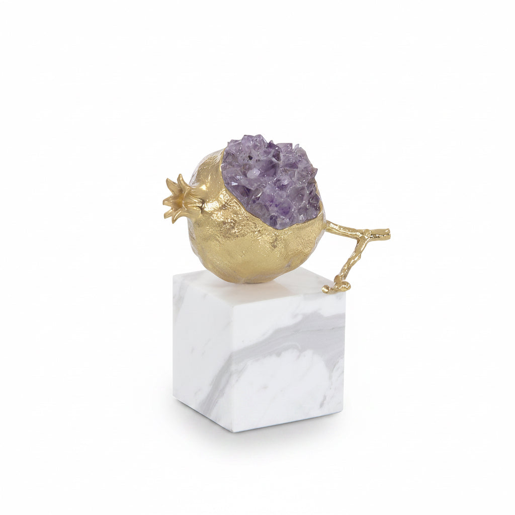 John-Richard brass and amethyst pomegranate sculpture, short | Cayen Home