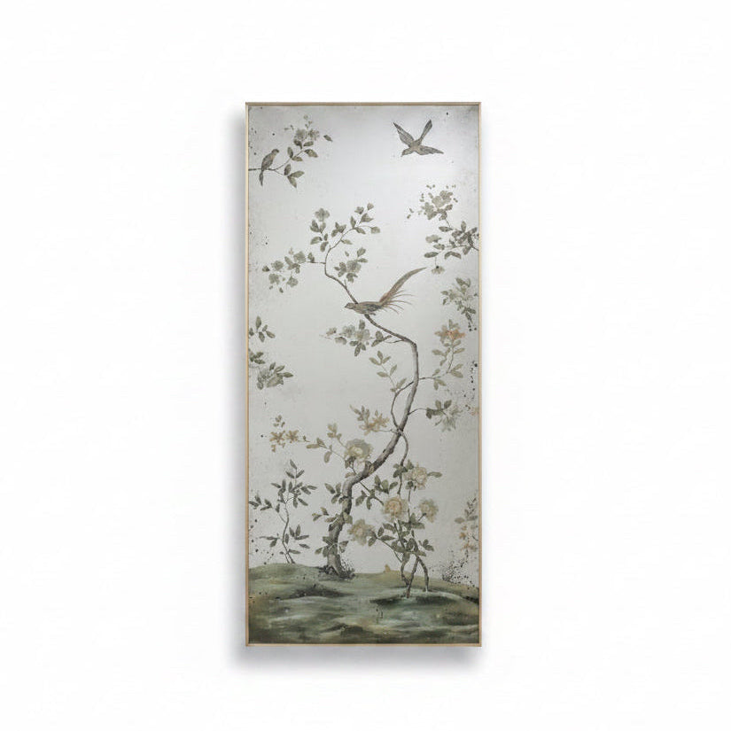 John-Richard eglomise birds on branch Roku mirror panels, set of two, view 3 | Cayen Home