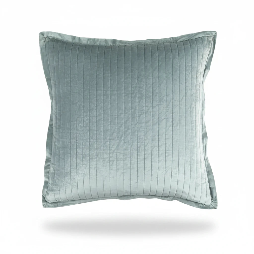 Lili Alessandra Aria quilted Euro pillow, blue sky matte velvet, 26x26 | Cayen Home