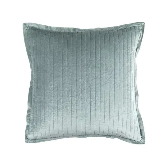 Lili Alessandra Aria quilted Euro pillow, blue sky matte velvet, 26x26 | Cayen Home