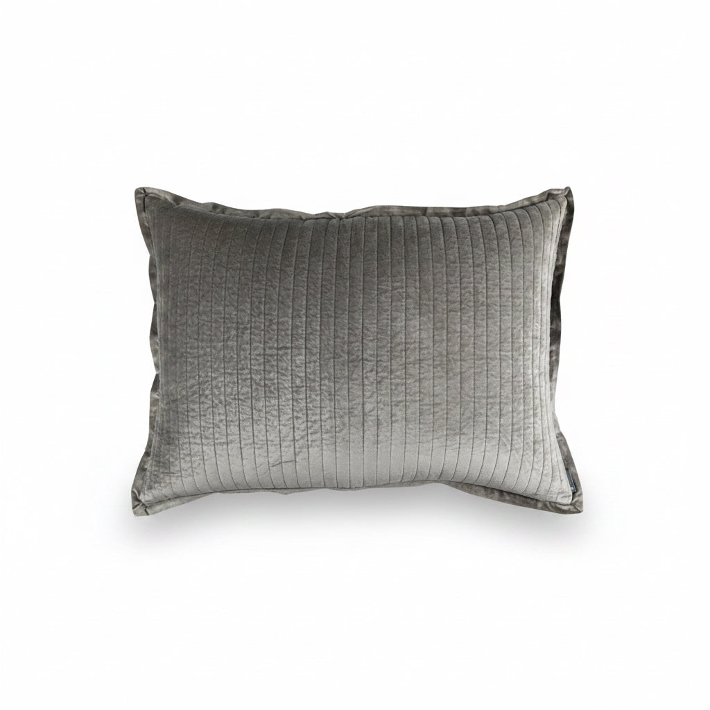 Lili Alessandra Aria quilted Luxe Euro pillow, light grey matte velvet, 27x36 | Cayen Home