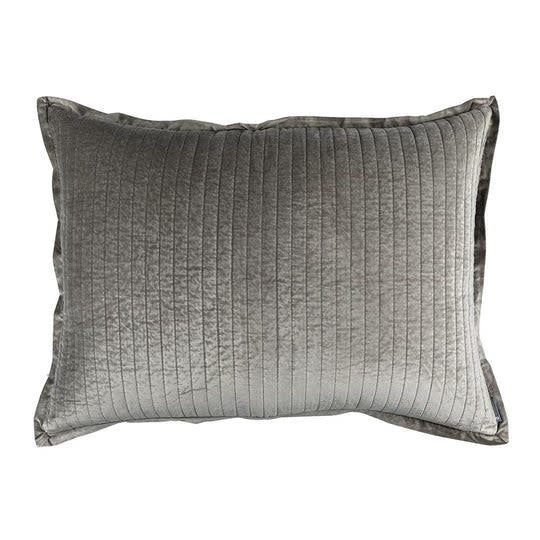 Lili Alessandra Aria quilted Luxe Euro pillow, light grey matte velvet, 27x36 | Cayen Home