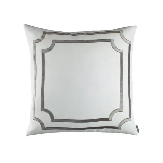 Lili Alessandra Soho European pillow, white linen and silver velvet, 26x26 | Cayen Home