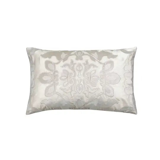 Lili Alessandra Morocco small rectangle pillow, ivory silk and velvet, 14x22 | Cayen Home