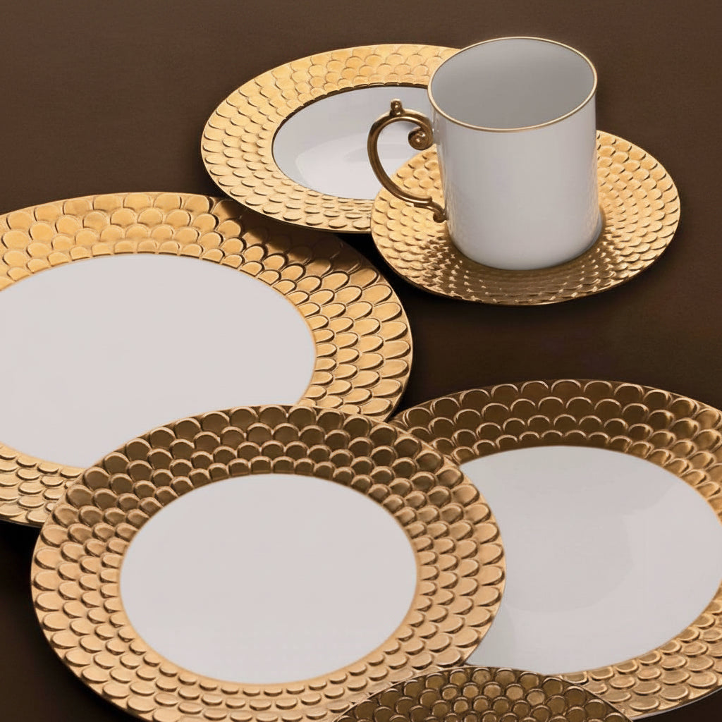 L'Objet Aegean espresso cup and saucer, gift box of 6, gold, view 3 | Cayen Home