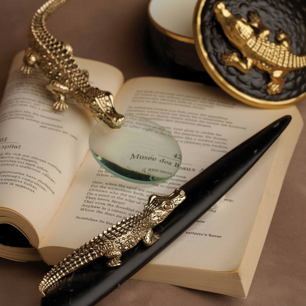 L'Objet crocodile magnifying glass, gold, view 3 | Cayen Home