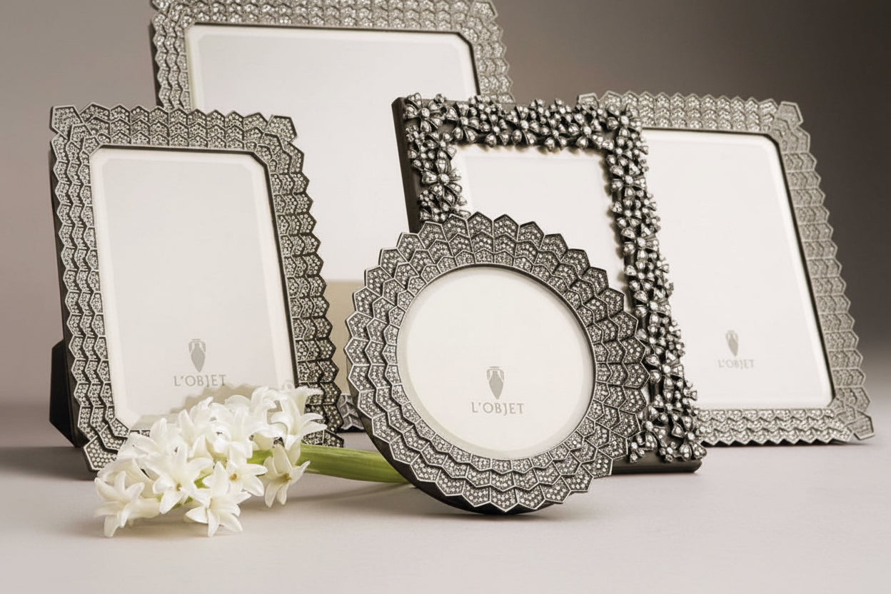L'Objet Deco Noir frame, platinum with white crystals, 5x7, view 2 | Cayen Home