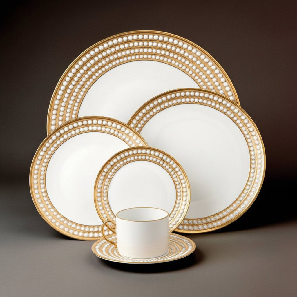 L'Objet Perlae gold espresso cup and saucer, gift box of 6, view 4 | Cayen Home