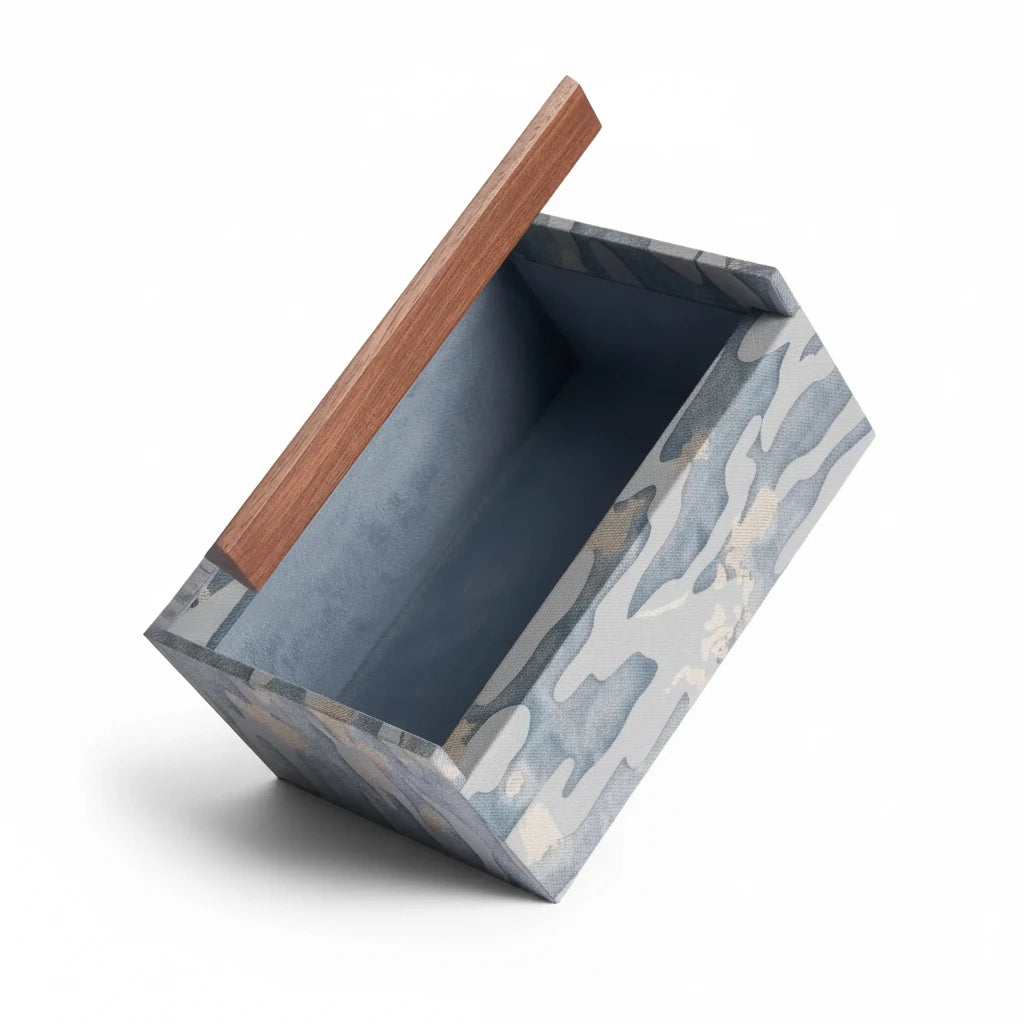 L'Objet Fortuny box, camo isole faded blue, view 4 | Cayen Home