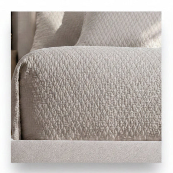 Lili Alessandra Dawn diamond quilted queen coverlet, natural hemp herringbone, 96x98 | Cayen Home