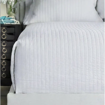Lili Alessandra Tessa quilted queen coverlet, white linen, 96x98 | Cayen Home