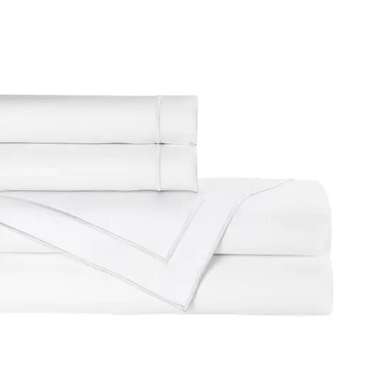Lili Alessandra Guiliano queen sheet set, white cotton sateen with embroidery | Cayen Home