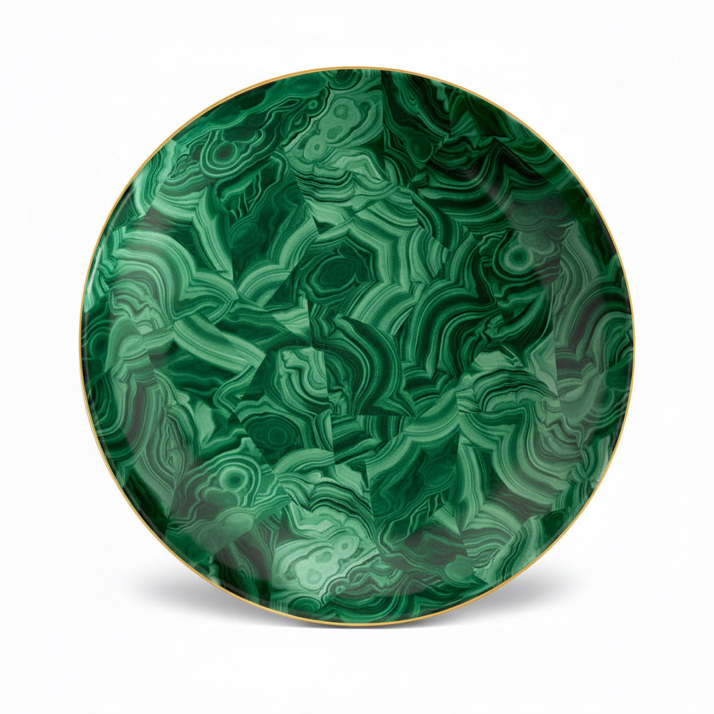 L'Objet Malachite round platter, 18 inch | Cayen Home