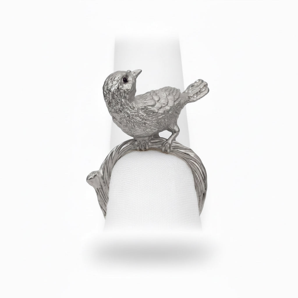 L'Objet bird napkin rings, platinum with blue crystals, set of 4 | Cayen Home