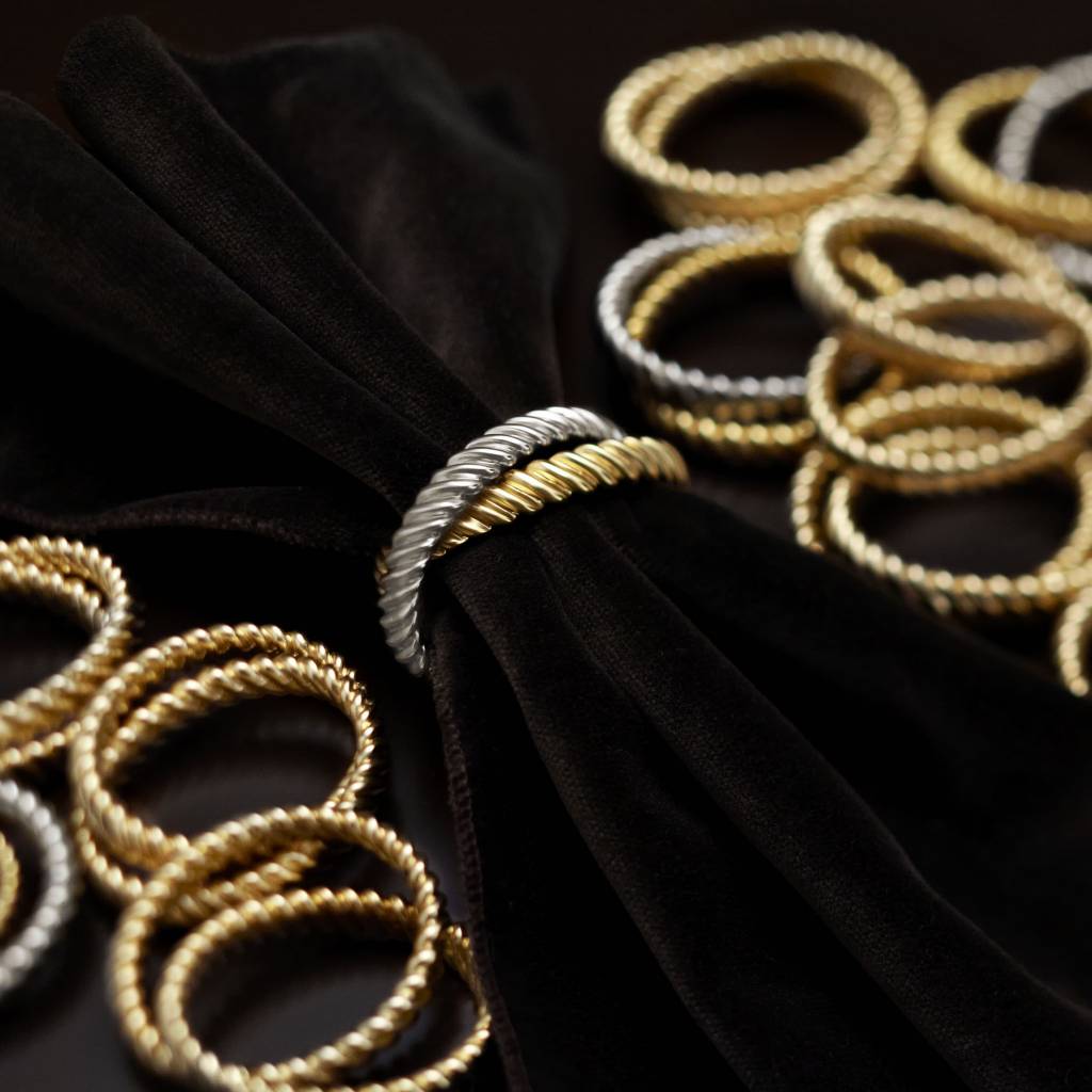 L'Objet Deco Twist napkin jewels, gold and platinum, set of 4, view 3 | Cayen Home
