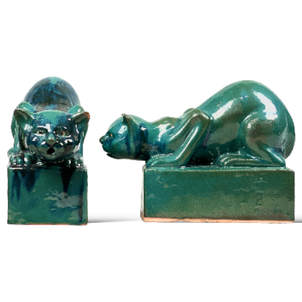 Pair of glazed cat statues | Cayen Home