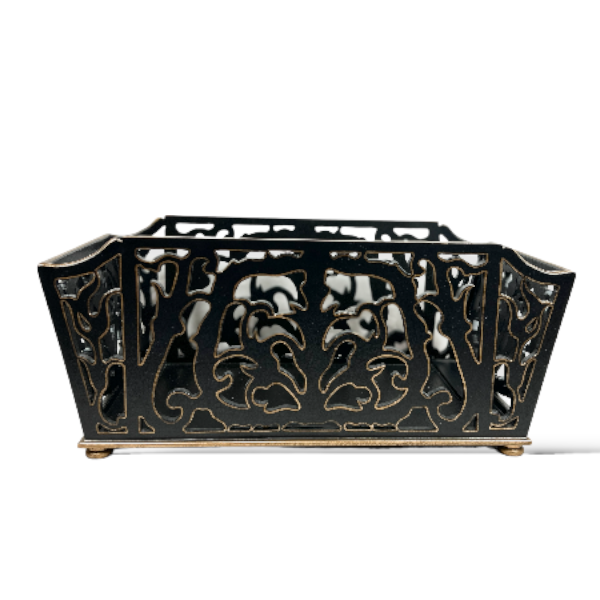 Black magazine holder with gold details | Cayen Home