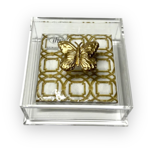 Southern Tribute butterfly cocktail napkin box, clear | Cayen Home