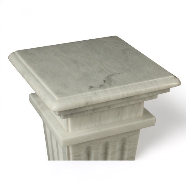 Pair of neoclassical style white marble pedestals, view 2 | Cayen Home