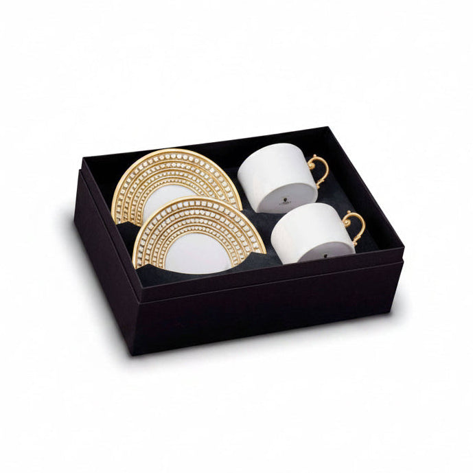 L'Objet Perlae gold tea cup and saucer, gift box of 2 | Cayen Home