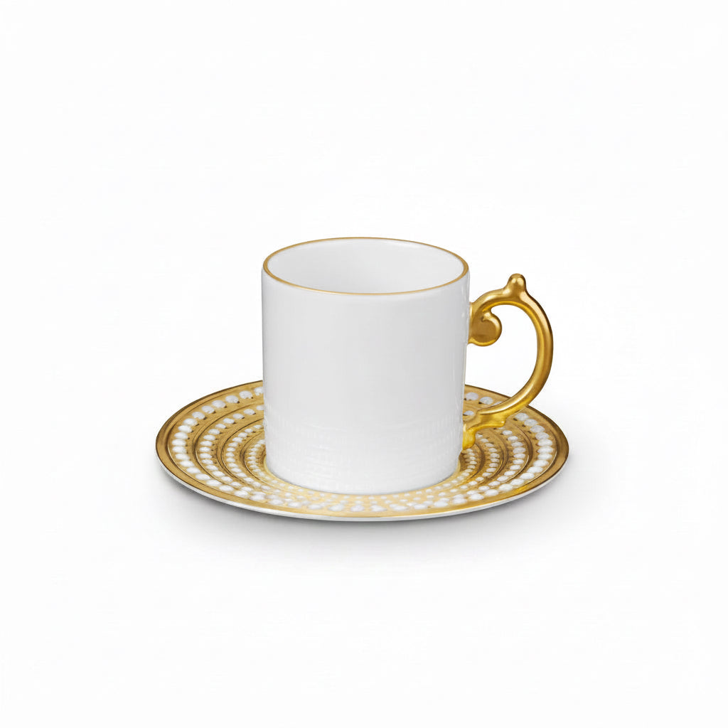 L'Objet Perlae gold espresso cup and saucer, gift box of 6, view 2 | Cayen Home